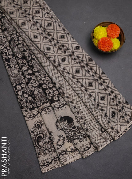 Kalamkari semi silk saree black and beige with allover prints and printed border