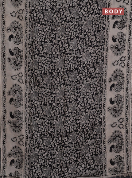 Kalamkari semi silk saree black and beige with allover prints and printed border