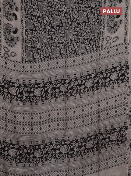 Kalamkari semi silk saree black and beige with allover prints and printed border