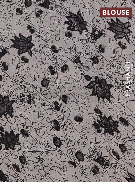 Kalamkari semi silk saree black and beige with allover prints and printed border