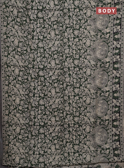 Kalamkari semi silk saree green and black with allover prints and printed border