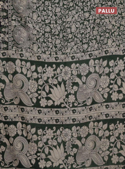 Kalamkari semi silk saree green and black with allover prints and printed border