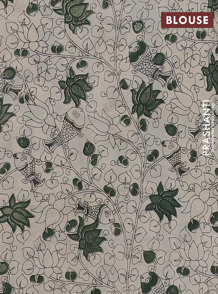 Kalamkari semi silk saree green and black with allover prints and printed border