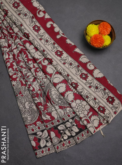 Kalamkari semi silk saree wine shade and black with allover prints and printed border