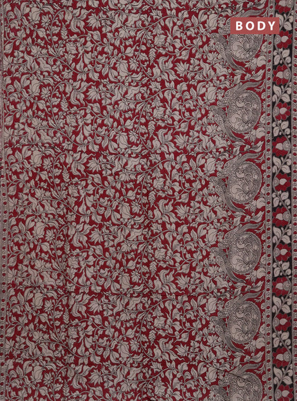 Kalamkari semi silk saree wine shade and black with allover prints and printed border