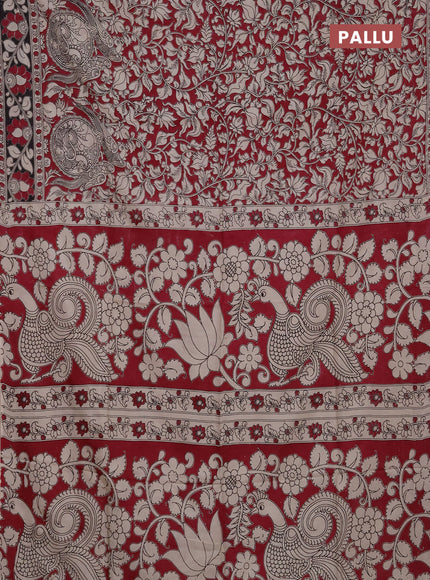 Kalamkari semi silk saree wine shade and black with allover prints and printed border