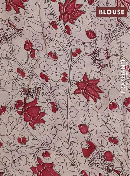 Kalamkari semi silk saree wine shade and black with allover prints and printed border