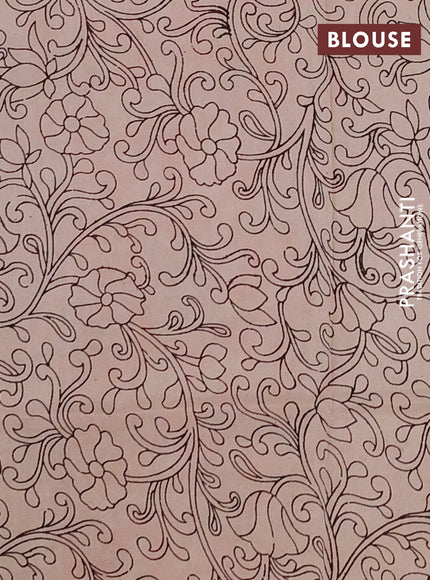 Kalamkari semi silk saree light green and orange with allover prints and printed border