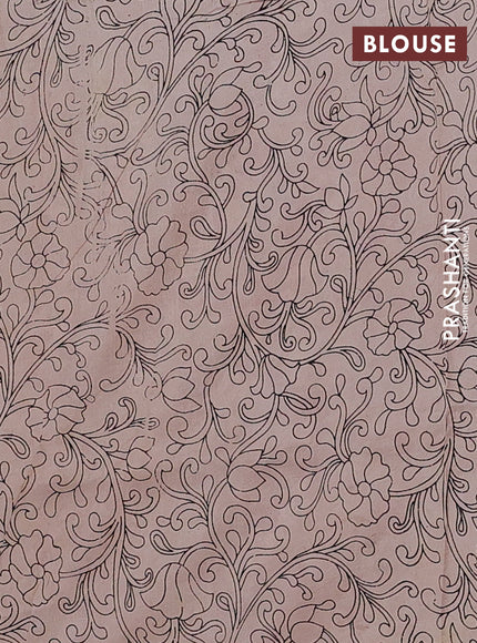 Kalamkari semi silk saree mustard yellow and maroon with allover prints and printed border
