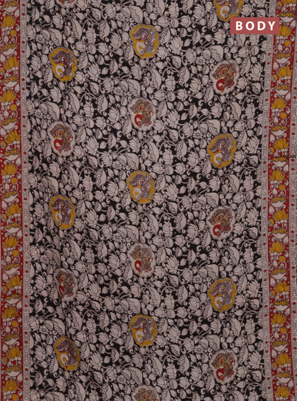 Kalamkari semi silk saree black and maroon with allover prints and printed border