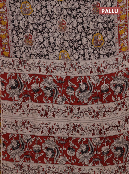 Kalamkari semi silk saree black and maroon with allover prints and printed border