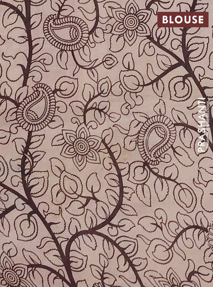 Kalamkari semi silk saree mustard yellow and maroon with allover prints and printed border