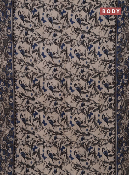 Kalamkari semi silk saree beige and peacock blue with allover prints and printed border
