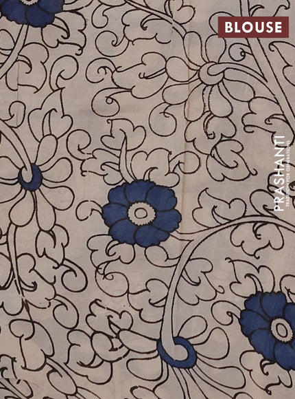 Kalamkari semi silk saree beige and peacock blue with allover prints and printed border