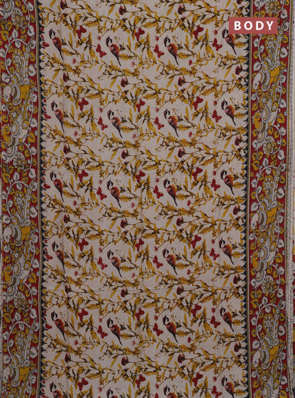Kalamkari semi silk saree beige and maroon with allover prints and printed border