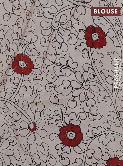 Kalamkari semi silk saree beige and maroon with allover prints and printed border