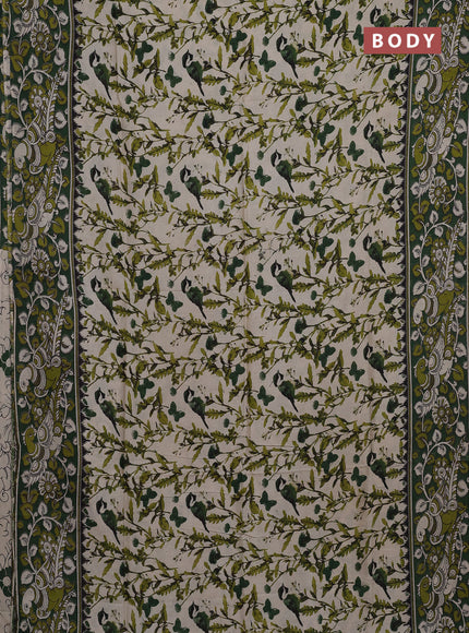 Kalamkari semi silk saree beige and green with allover prints and printed border