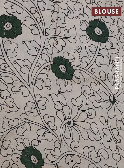 Kalamkari semi silk saree beige and green with allover prints and printed border