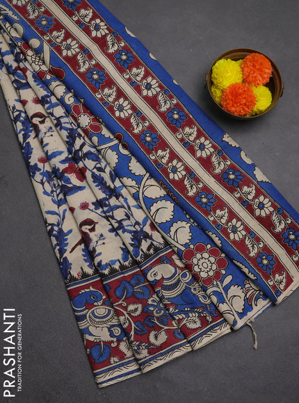 Kalamkari semi silk saree beige and wine shade with allover prints and printed border