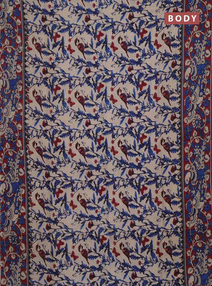 Kalamkari semi silk saree beige and wine shade with allover prints and printed border
