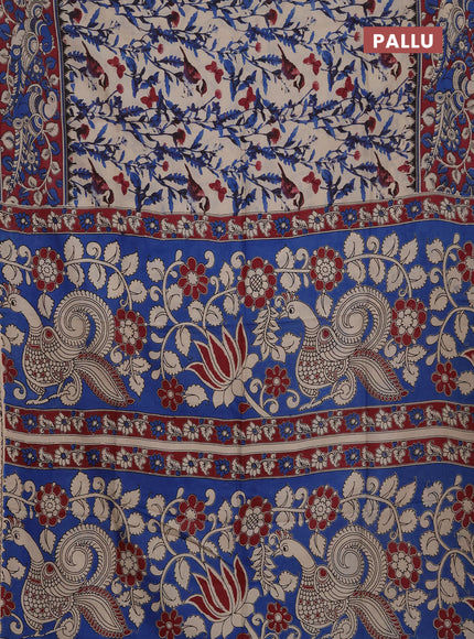 Kalamkari semi silk saree beige and wine shade with allover prints and printed border