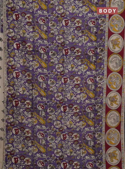 Kalamkari semi silk saree lavender and wine shade with allover prints and printed border