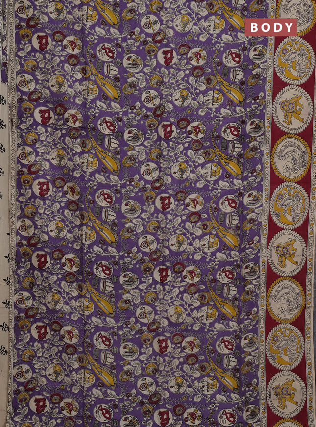 Kalamkari semi silk saree lavender and wine shade with allover prints and printed border