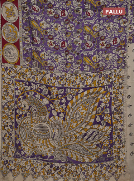 Kalamkari semi silk saree lavender and wine shade with allover prints and printed border