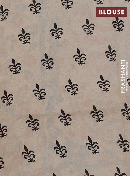 Kalamkari semi silk saree peacock blue and beige with allover prints and printed border