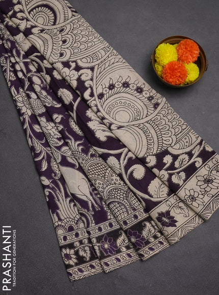 Kalamkari semi silk saree lavender with allover prints and printed border