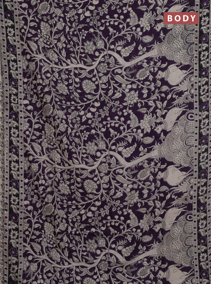 Kalamkari semi silk saree lavender with allover prints and printed border