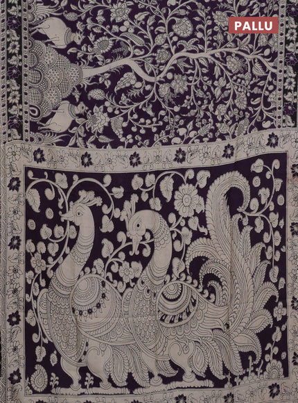 Kalamkari semi silk saree lavender with allover prints and printed border