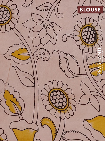 Kalamkari semi silk saree maroon and yellow with allover prints and printed border