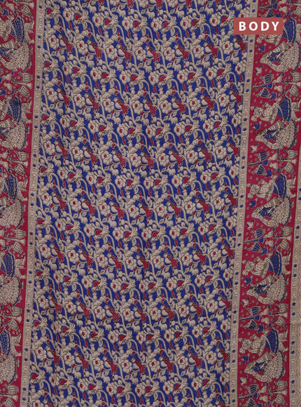Kalamkari semi silk saree blue and magenta pink with allover prints and printed border