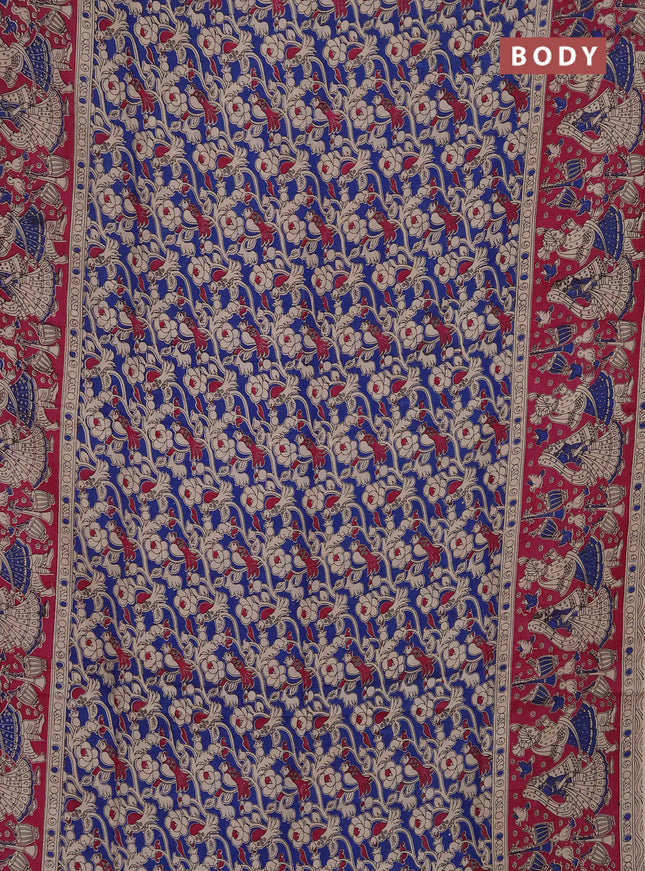 Kalamkari semi silk saree blue and magenta pink with allover prints and printed border