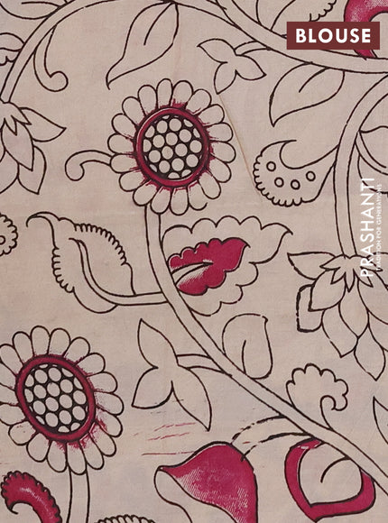Kalamkari semi silk saree blue and magenta pink with allover prints and printed border