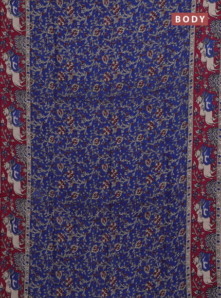 Kalamkari semi silk saree blue and magenta pink with allover prints and pichwai printed border