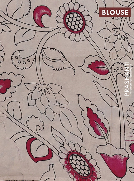 Kalamkari semi silk saree blue and magenta pink with allover prints and pichwai printed border