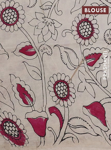 Kalamkari semi silk saree mehendi green and magenta pink with allover prints and pichwai printed border