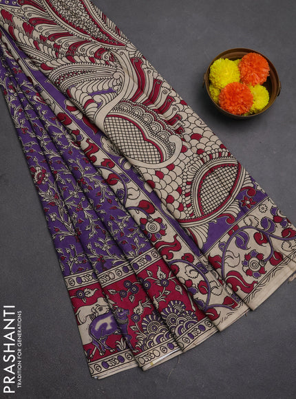 Kalamkari semi silk saree lavender and magenta pink with allover prints and pichwai printed border