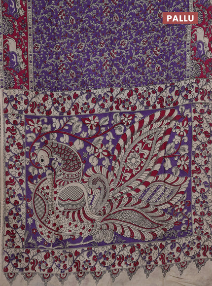 Kalamkari semi silk saree lavender and magenta pink with allover prints and pichwai printed border