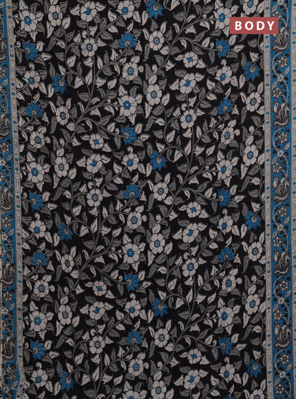 Kalamkari semi silk saree black and blue with allover prints and printed border