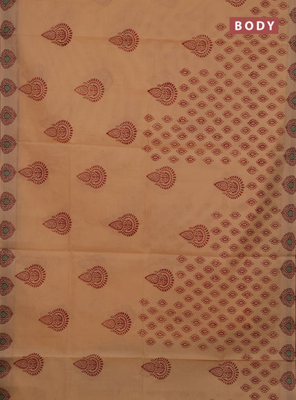 Chettinad cotton saree peach shade and deep wine with allover butta prints and thread woven border
