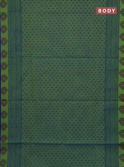 Chettinad cotton saree dual shade of bluish yellow and blue with allover butta prints and thread woven border