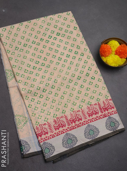 Chettinad cotton saree cream and black with allover butta prints and thread woven border