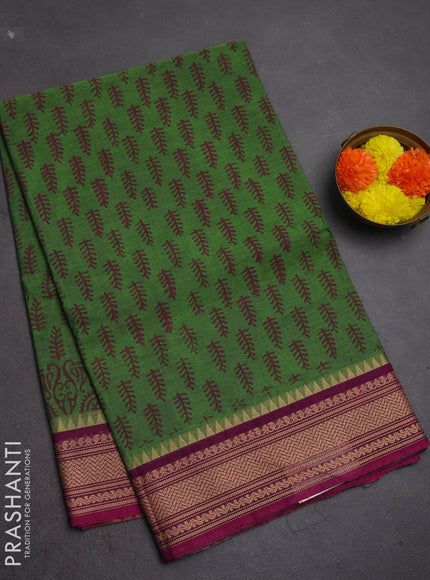 Chettinad cotton saree light green and magenta pink with allover butta prints and thread woven border