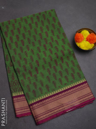 Chettinad cotton saree light green and magenta pink with allover butta prints and thread woven border