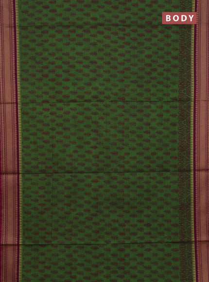 Chettinad cotton saree light green and magenta pink with allover butta prints and thread woven border