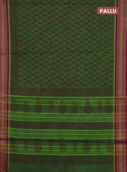 Chettinad cotton saree light green and magenta pink with allover butta prints and thread woven border