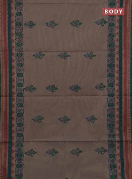 Chettinad cotton saree grey and teal green with allover butta prints and thread woven border